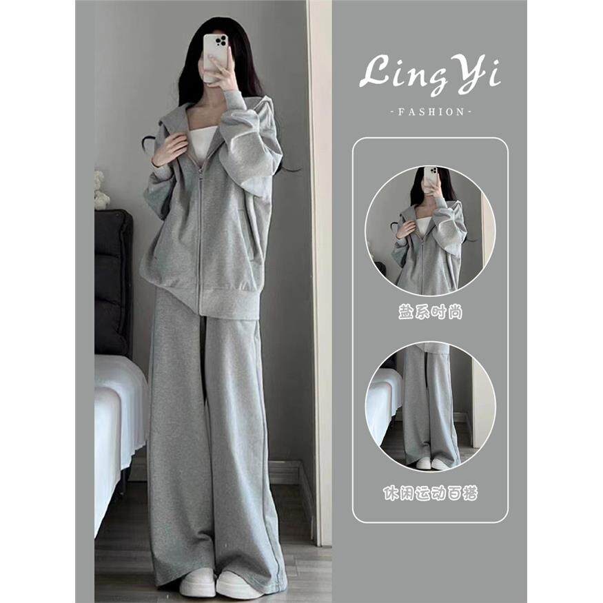 运动服套装女秋冬宽松显瘦韩版时尚洋派纯棉休闲上衣休闲两件式跑