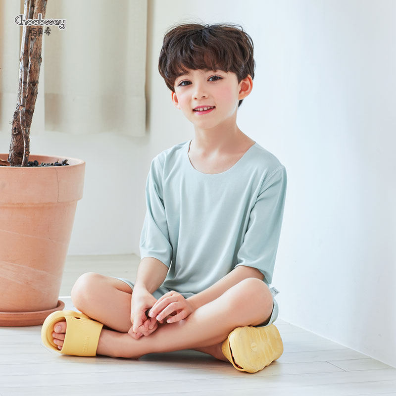 男童莫代尔夏季薄款中袖七分短裤图片