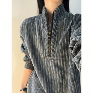 cleanfit雪尼尔半拉链卫衣男秋冬美式加绒长袖t恤高级感重磅外套