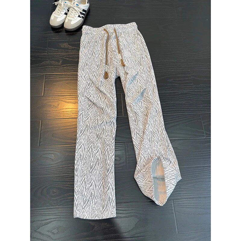 美式复古褶皱人字纹vintage裤子男秋季重磅垂感直筒微喇休闲卫裤