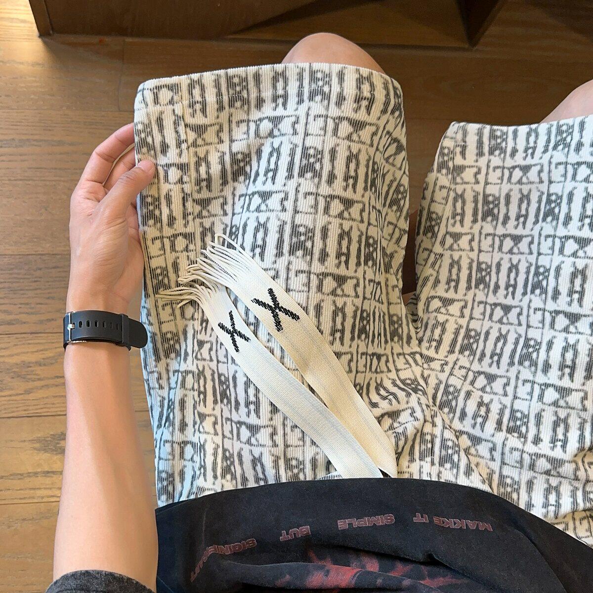 杏色扎染格子短裤男夏季薄款外穿篮球运动五分中裤美式复古沙滩裤