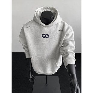 重磅刺绣连帽卫衣男款秋冬潮牌cleanfit痞帅帽衫加绒加厚保暖外套