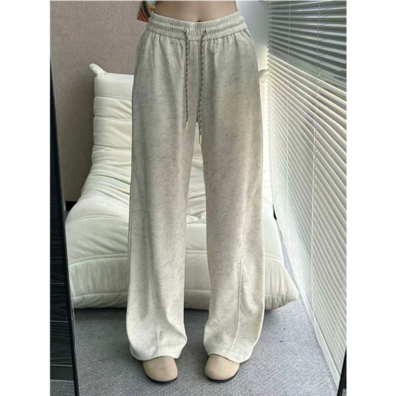 美式复古米色弯刀裤子男女款秋季重磅垂感卫裤cleanfit直筒阔腿裤