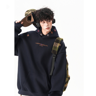 480g重磅民族风刺绣连帽卫衣男女秋季加绒加厚长袖in痞帅宽松帽衫