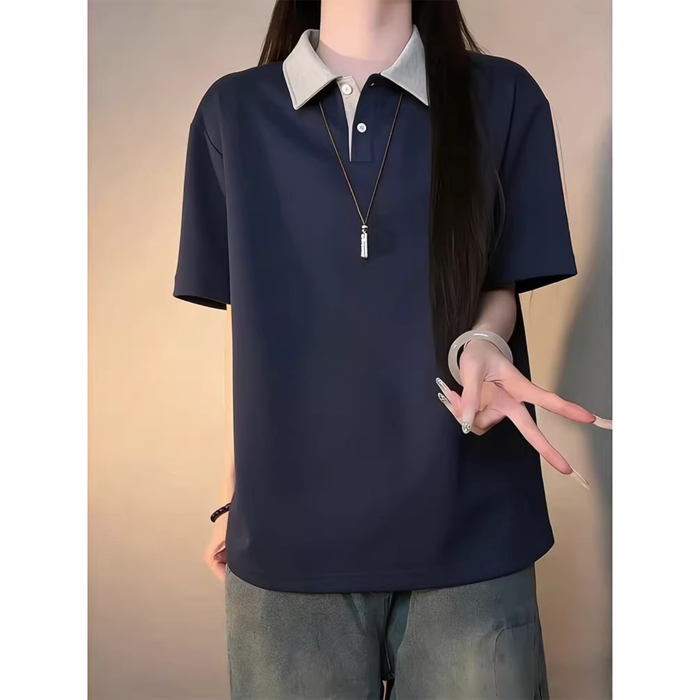 美式假两件正肩短袖男款夏cleanfit重磅翻领t恤高级感痞帅polo衫