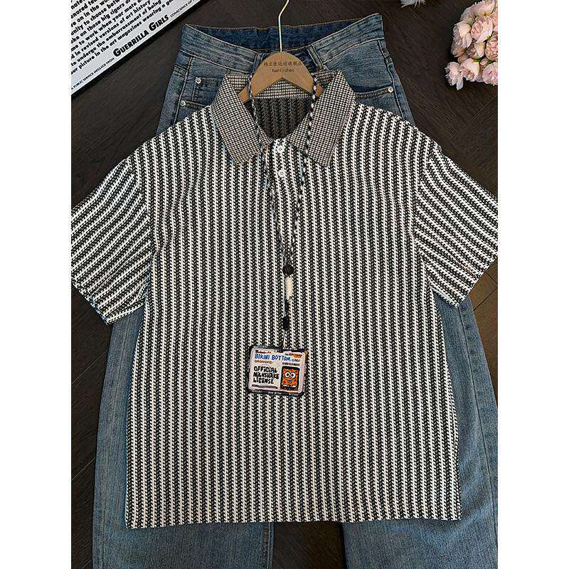 鱼骨纹假两件翻领短袖Polo衫男款夏季美式正肩t恤重磅高级感半袖