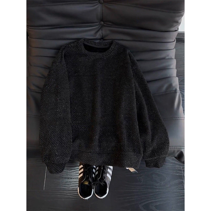 黑色满天星正肩卫衣男冬季小香风加绒加厚长袖t恤美式内搭打底衫