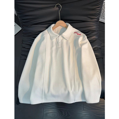 美式刺绣Polo领加绒加厚卫衣男