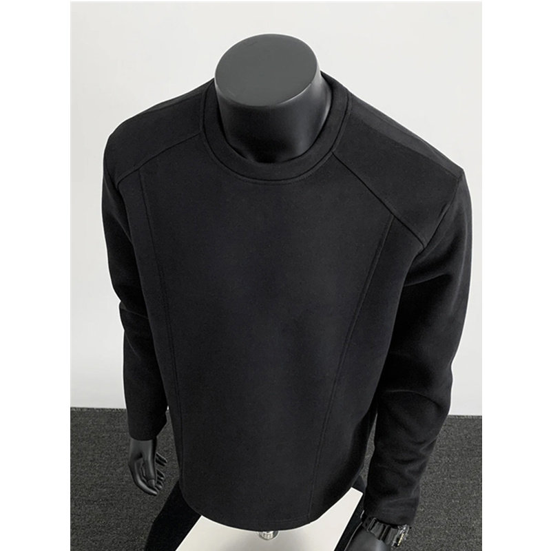 黑色解构重磅卫衣男款秋季boxy短宽版型长袖t恤设计感内搭打底衫