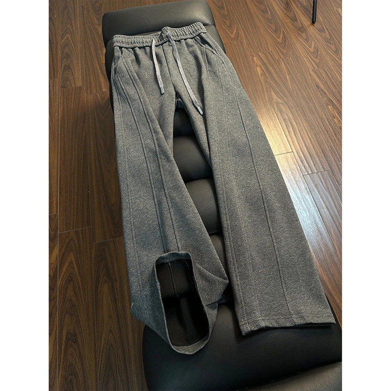 cleanfit美式廓形弯刀卫裤男款痞帅高级感直筒裤重磅斜切休闲裤子