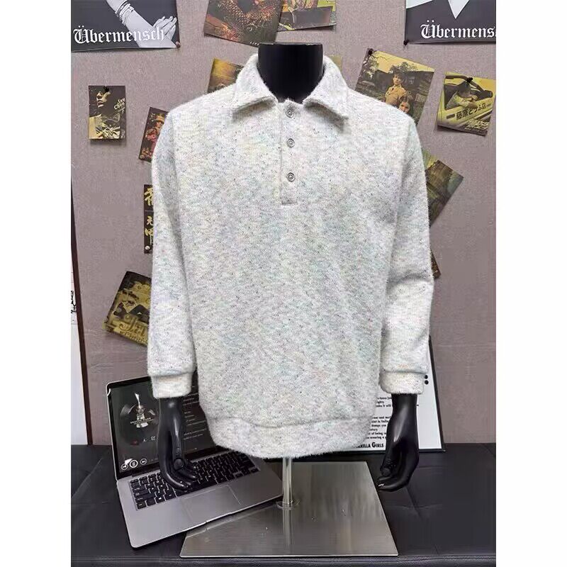 美式复古彩点Polo衫卫衣男女秋冬加绒加厚长袖t恤高级感内搭上衣