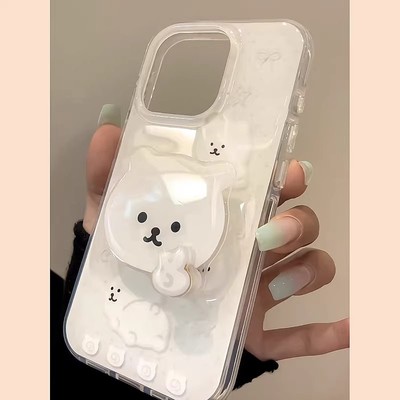 比耶自嘲熊支架适用苹果16手机壳