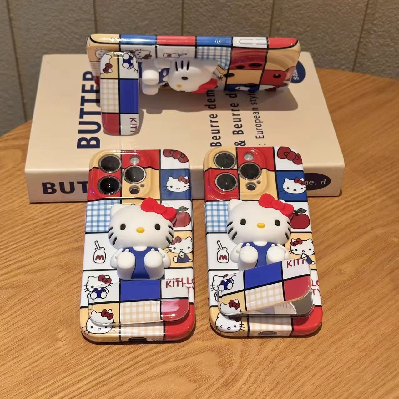 方格凯蒂公仔支架适用苹果手机壳