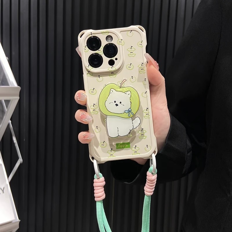 西高地小狗支架适用苹果16手机壳iPhone15/14promax新款华为mate70斜挎vivox200可爱OPPOreno13挂绳小米15pro