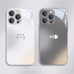 卡通p40 x60网红x50i p30荣耀400pro 11钢化玻璃p70荣耀x70i 情侣线条猫咪适用华为pura80手机壳nova14