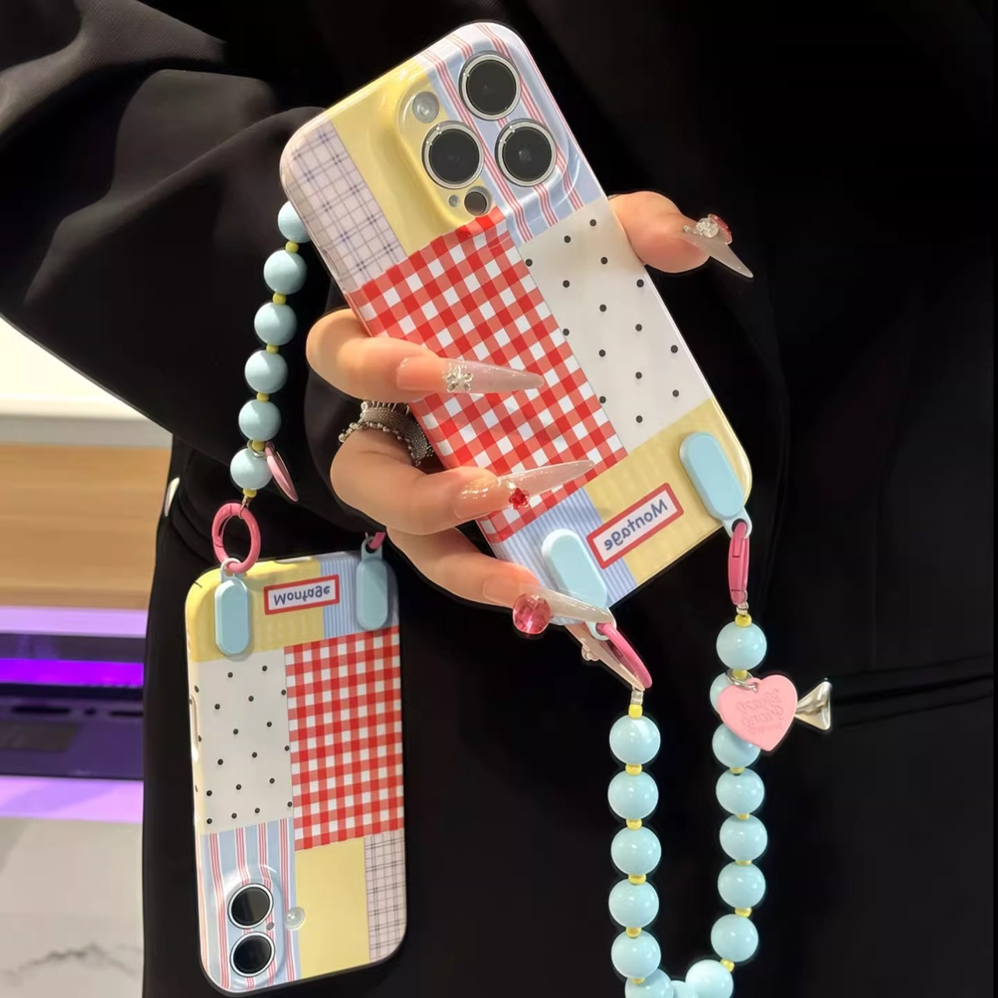 韩风格纹拼接手链适用苹果手机壳