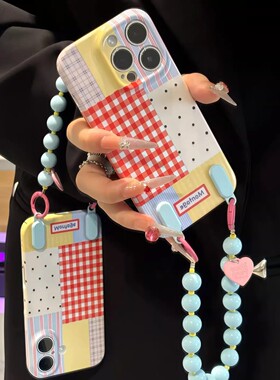 韩风格纹拼接手链适用苹果17promax手机壳iPhone16/15/14新款vivos30华为pura80小众nova14菲林红米note15pro
