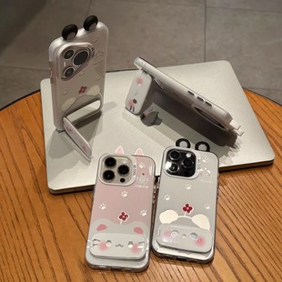 红花熊猫耳朵支架适用苹果17手机壳iphone16/15/14/13/12新款vivos30华为mate70情侣OPPOreno14卡通小米15pro
