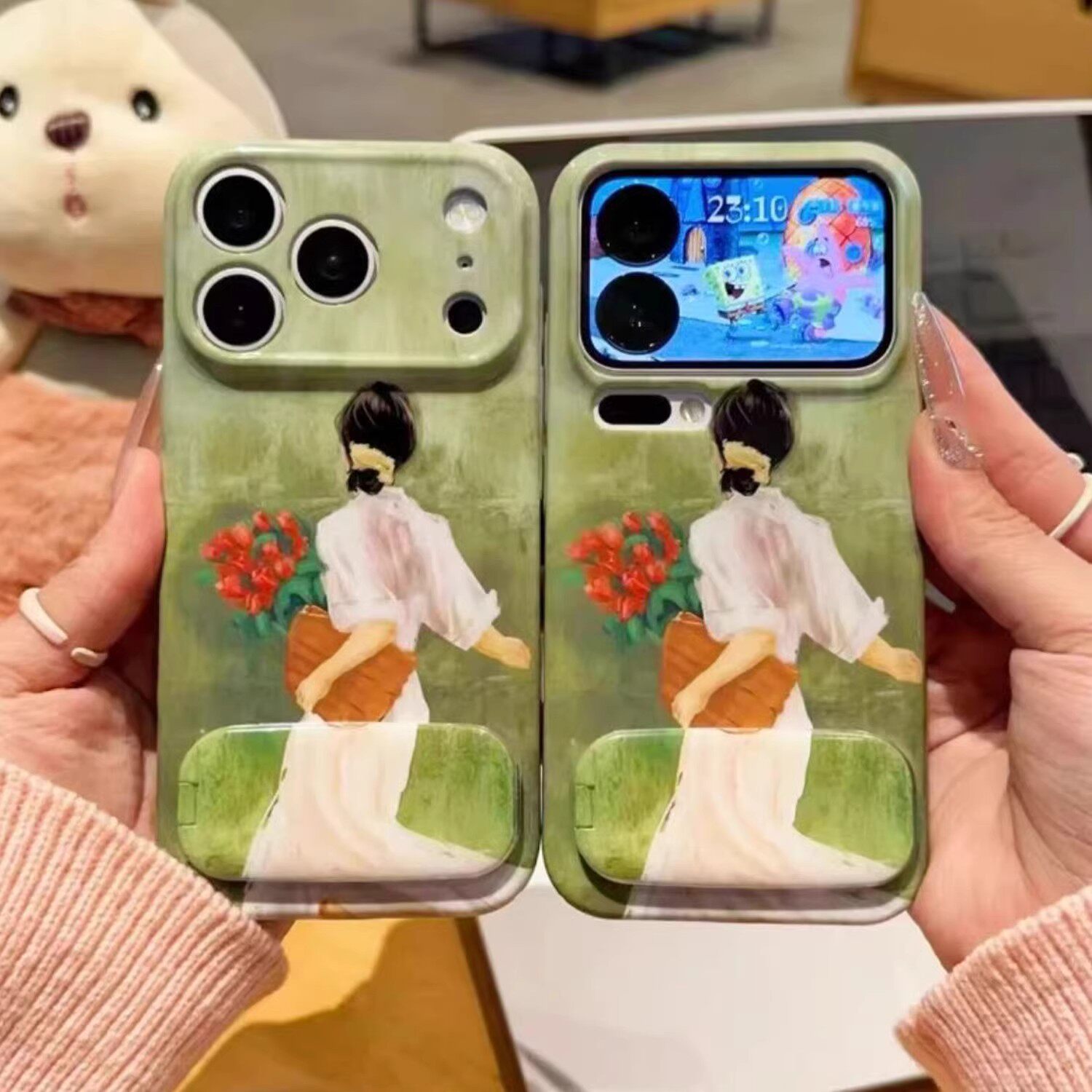 花束少女背影适用苹果17手机壳iPhone16/15/14/13promax新款vivo华为pura80菲林reno15油画红米turbo5max防摔