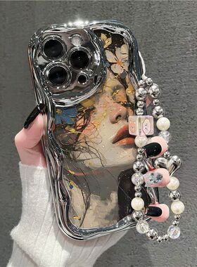 电镀银油画少女适用红米note13pro手机壳小米14新款k70/k60/k50网红note12turbo艺术k40s闺蜜10s全包civi4pro