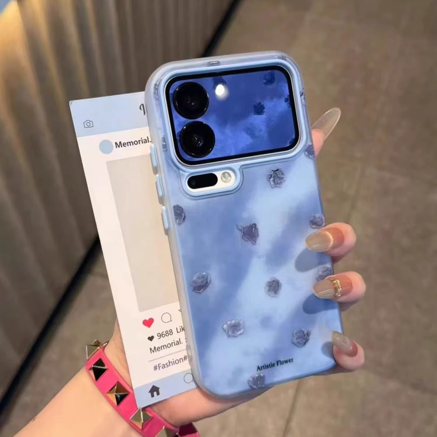 晕染蓝灰玫瑰适用苹果17手机壳