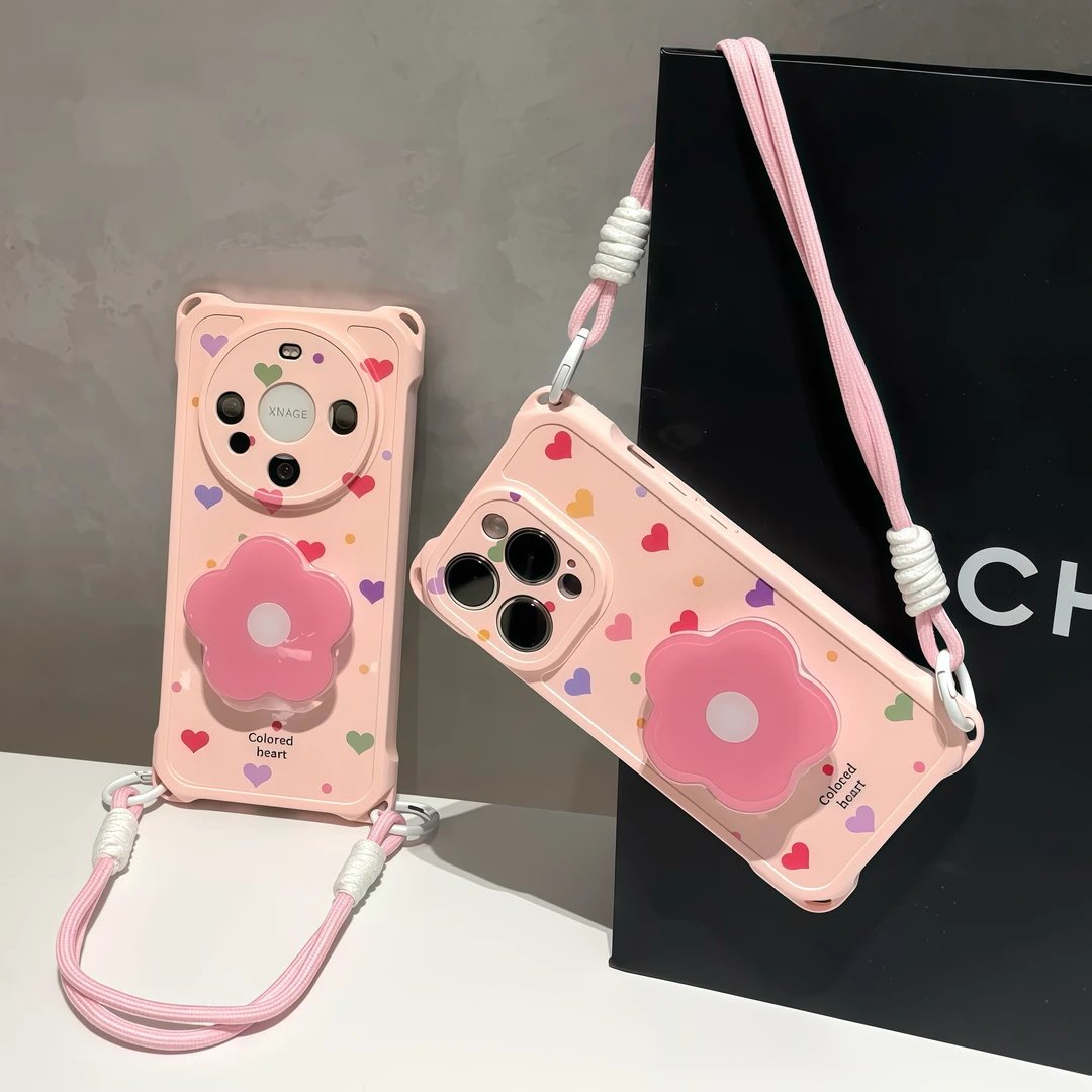 彩色爱心粉花适用苹果16手机壳