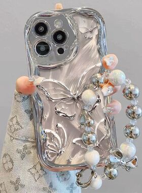 电镀银羽纱蝴蝶适用OPPOreno11手机壳k10新款a97创意a93s网红1加ACE3V高级感a58女findx7防摔A2pro女A1活力版