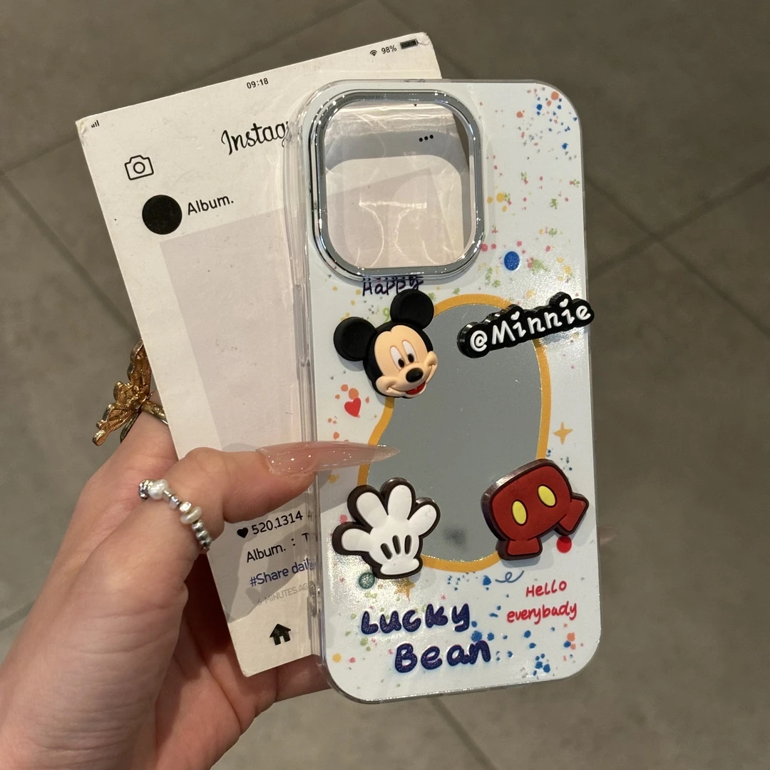镜面彩泼墨米奇适用苹果16promax手机壳iPhone15新款vivox200s华为nova13电镀OPPOreno14荣耀300小米civi4pro