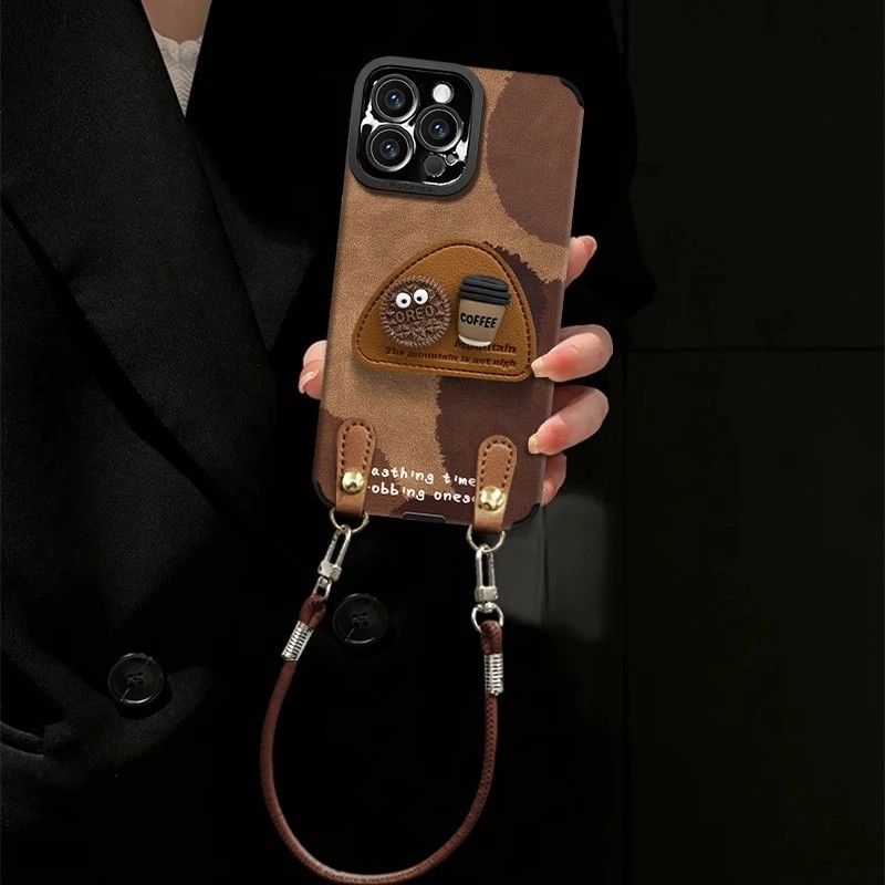 皮纹煤球咖啡适用苹果17手机壳