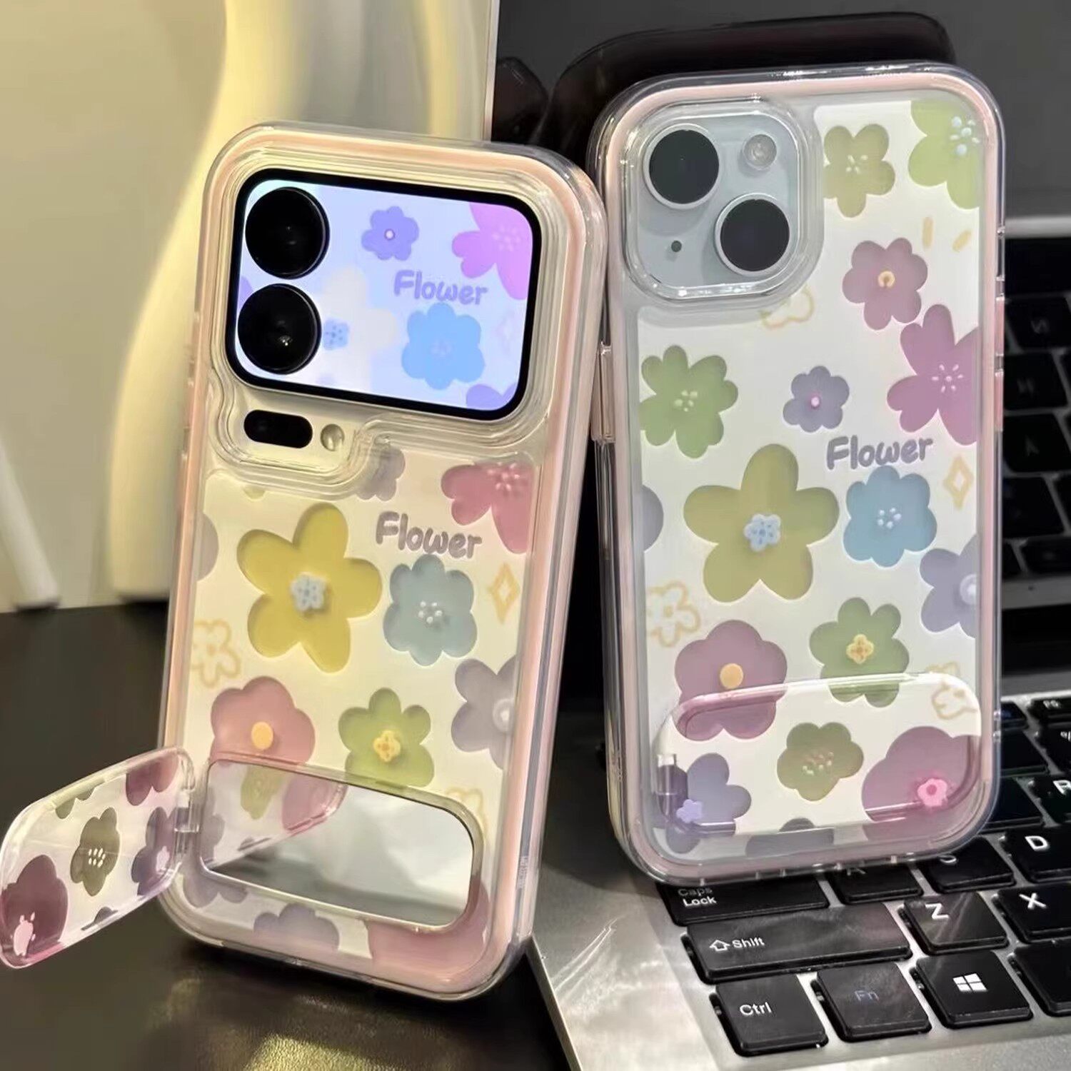 彩色flower花朵支架适用苹果17手机壳iPhone16/15/4promax新款vivos50华为mate80小众OPPOreno15透明小米17软