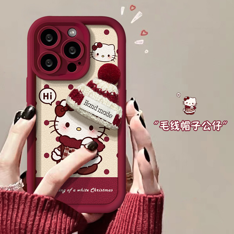 凯蒂猫立体帽子适用苹果手机壳