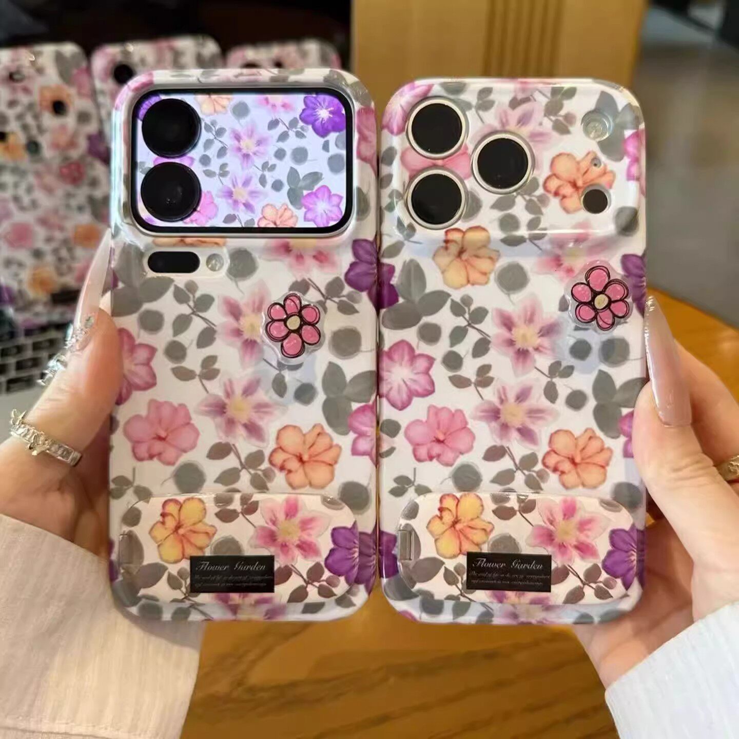 紫粉小花支架适用苹果17手机壳iPhone16/15PROMAX新款华为nova15菲林vivos50小清新OPPOreno15红米turbo5硬壳