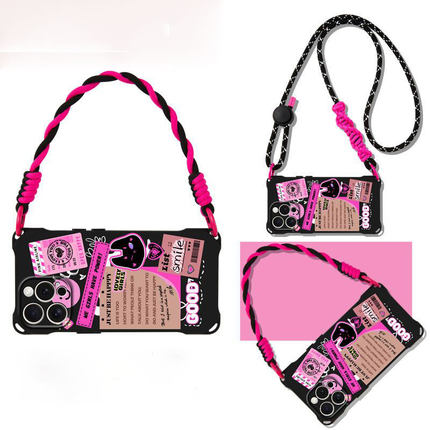 玫红英文适用苹果16promax手机壳华为pura70新款vivox200防摔OPPOreno12斜挎p60挂绳红米note14pro+荣耀200女