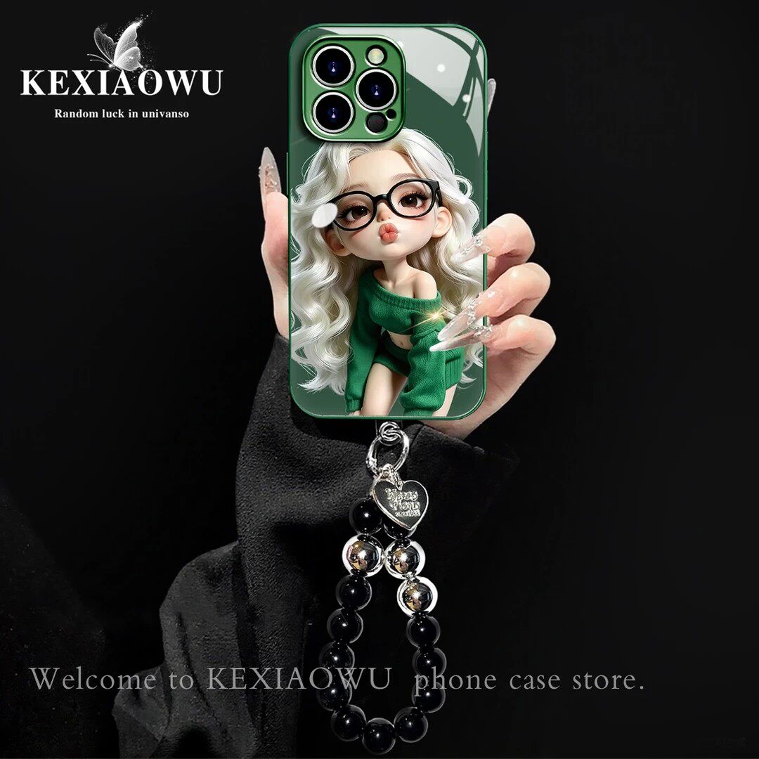 绿色甜酷女孩适用苹果17手机壳iPhone16/15/14promax新款vivox300s华为pura90手链reno15小米17红米turbo5max