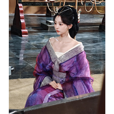 紫色战国袍露肩绝美汉服女2025新款宿命感古风影视剧成人古装超仙