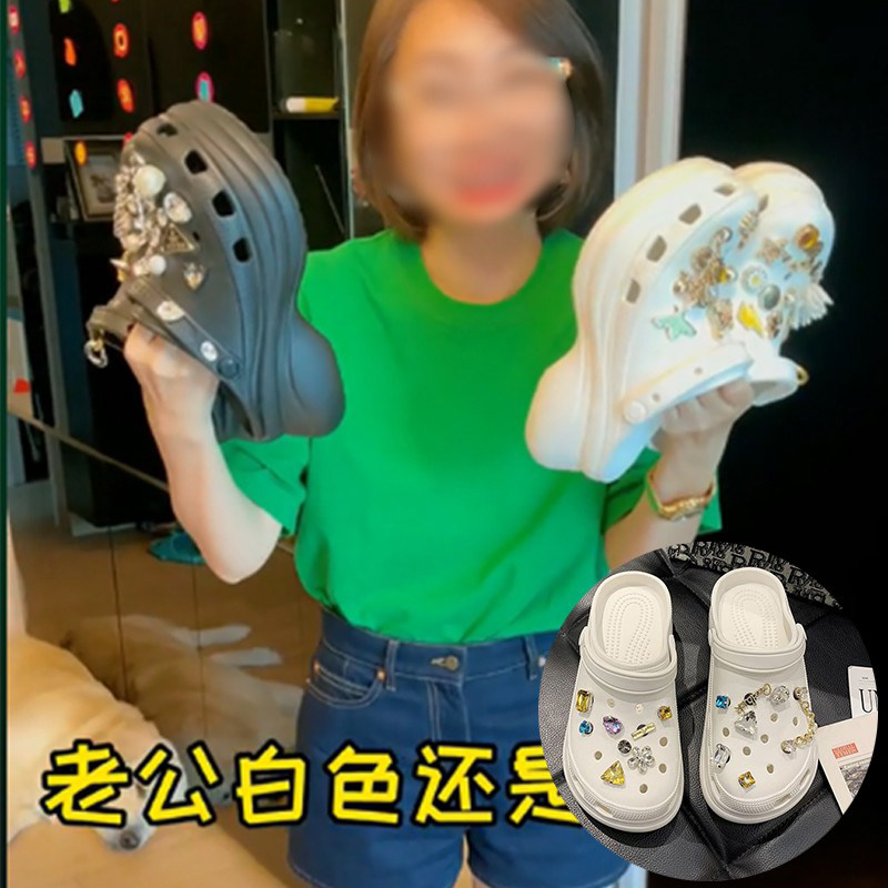 网红同款高级感增高配饰洞洞鞋图片