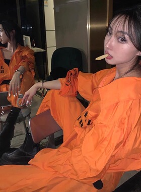 美式cos囚犯服情侣服装大码衣服桔橙色cosplay制服套装万圣节穿搭