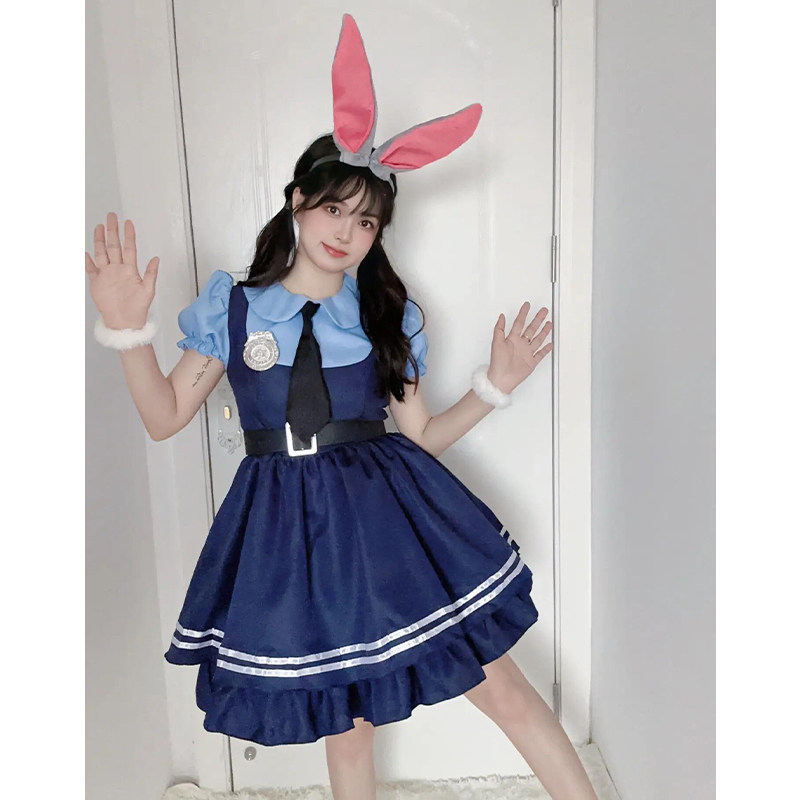 万圣节朱迪cos服小兔子警官衣服女童服装成人服饰儿童套装连衣裙