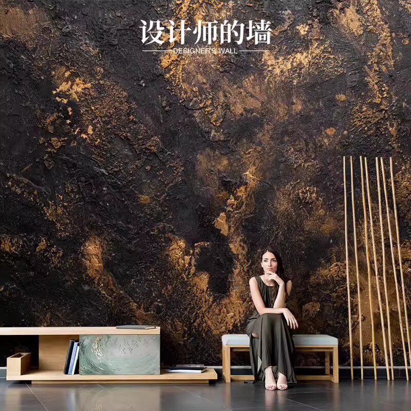 欧式复古黑金大理石壁纸卧室电视背景墙布轻奢高级感5d立体装饰画