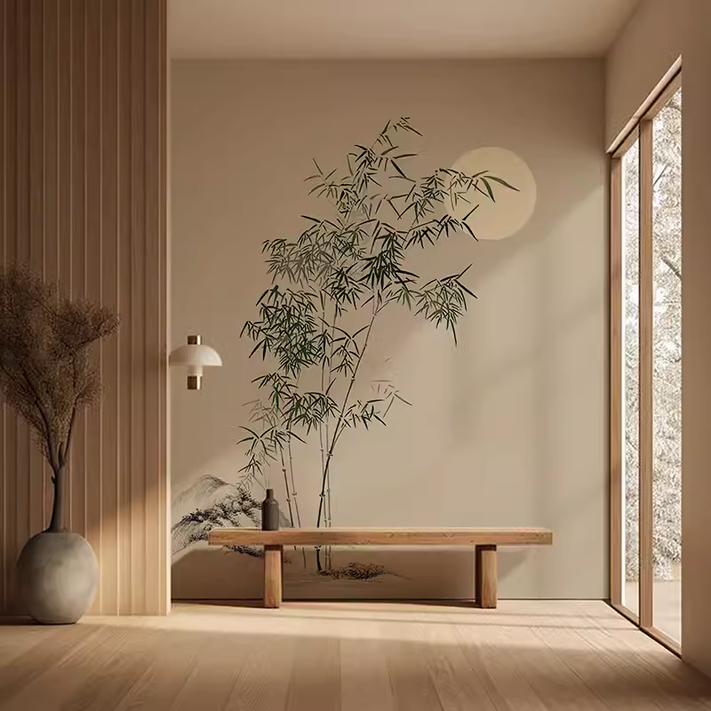 中式古典淡雅水墨画竹子电视背景墙纸禅意茶室酒店养生馆环保壁纸,家装主材,定制壁画,淘宝优惠券,粉丝福利购,淘宝优惠卷
