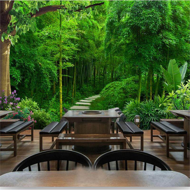 5D丛林小路森林大自然墙纸竹子竹林风景饭店火锅店快餐店墙布壁画,家装主材,定制壁画,淘宝优惠券,粉丝福利购,淘宝优惠卷