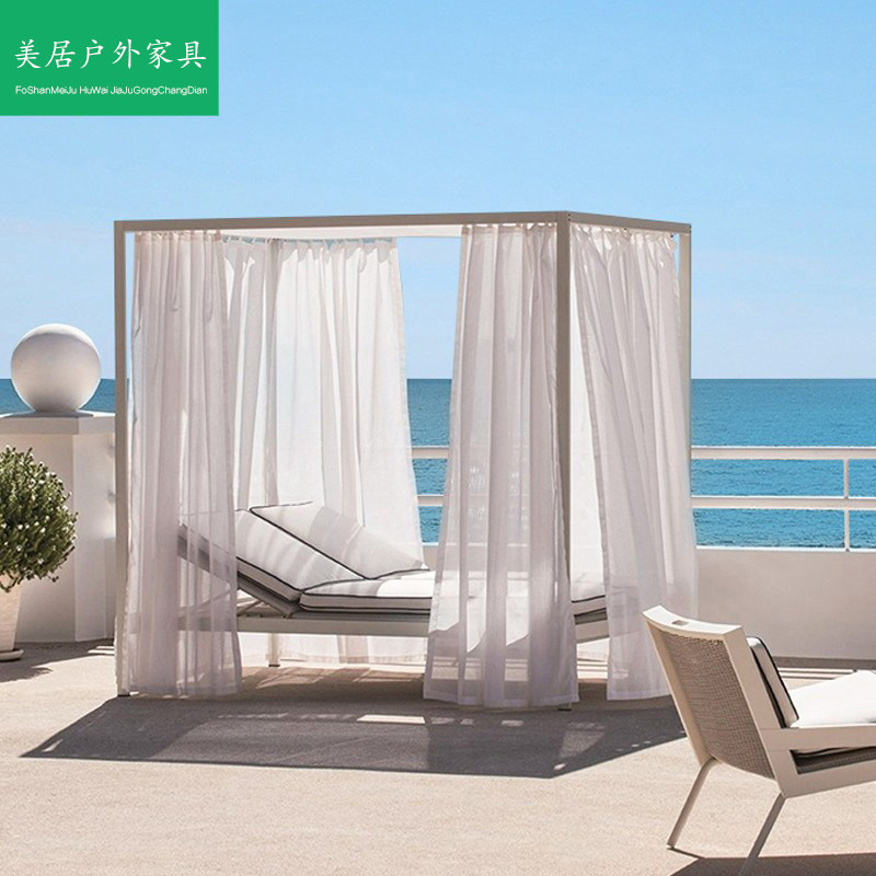 户外庭院躺床藤编花园露台泳池海边别墅家具休闲藤床沙发防水防晒