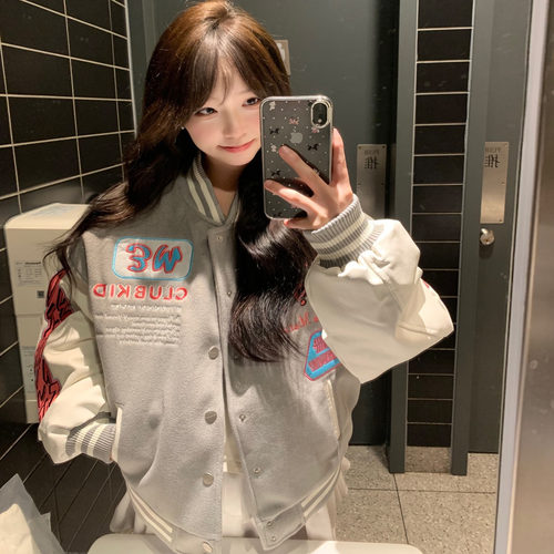 美式复古重磅刺绣棒球服夹克外套