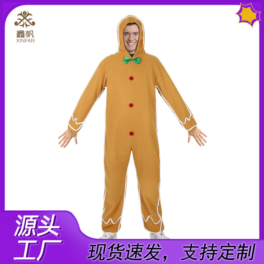 新款圣诞节姜饼人万圣节成人服装骷髅骑士cosplay姜饼人连体衣