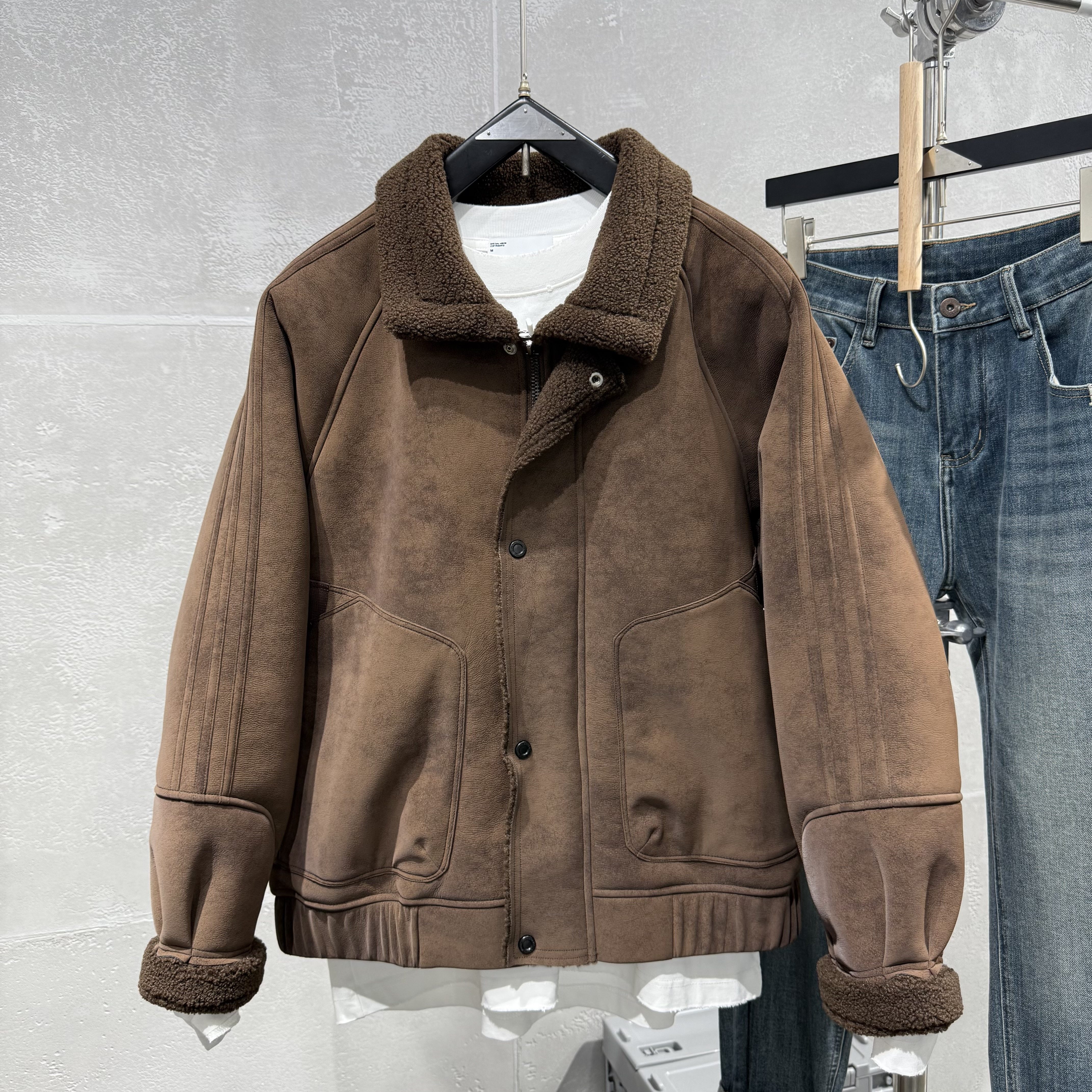 男士翻领皮毛一体夹克外套