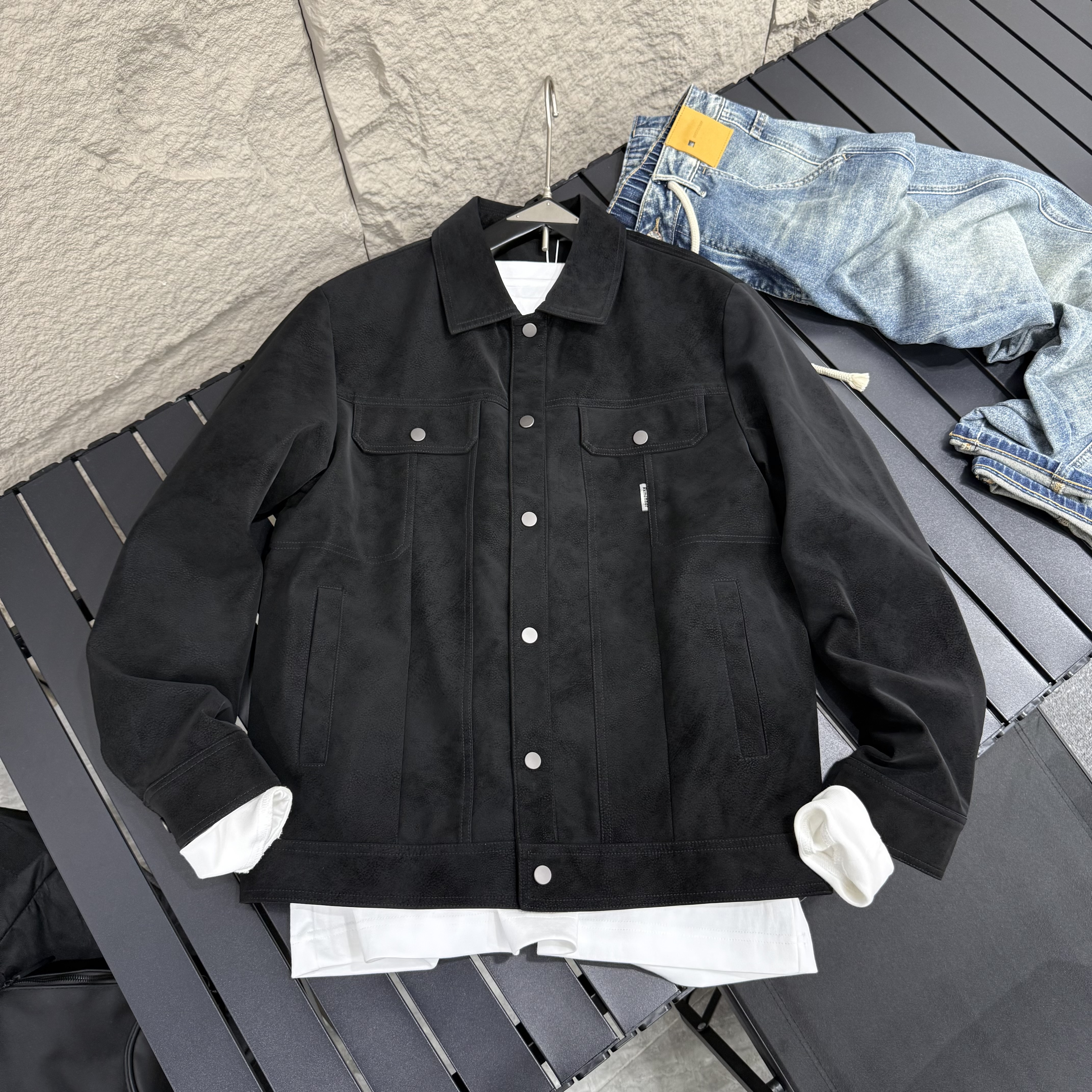 皮衣外套男加绒翻领工装休闲