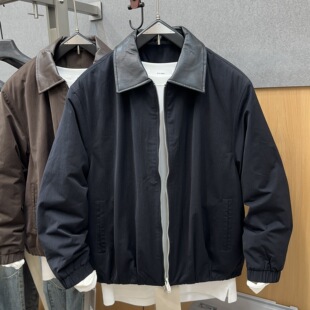 男士秋冬翻领加棉夹克纯色简约轻奢保暖棉服流行青年外穿痞帅外套