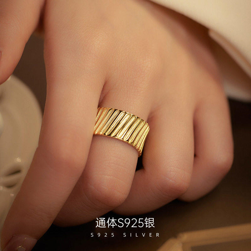 925纯银条状竖纹戒指女潮