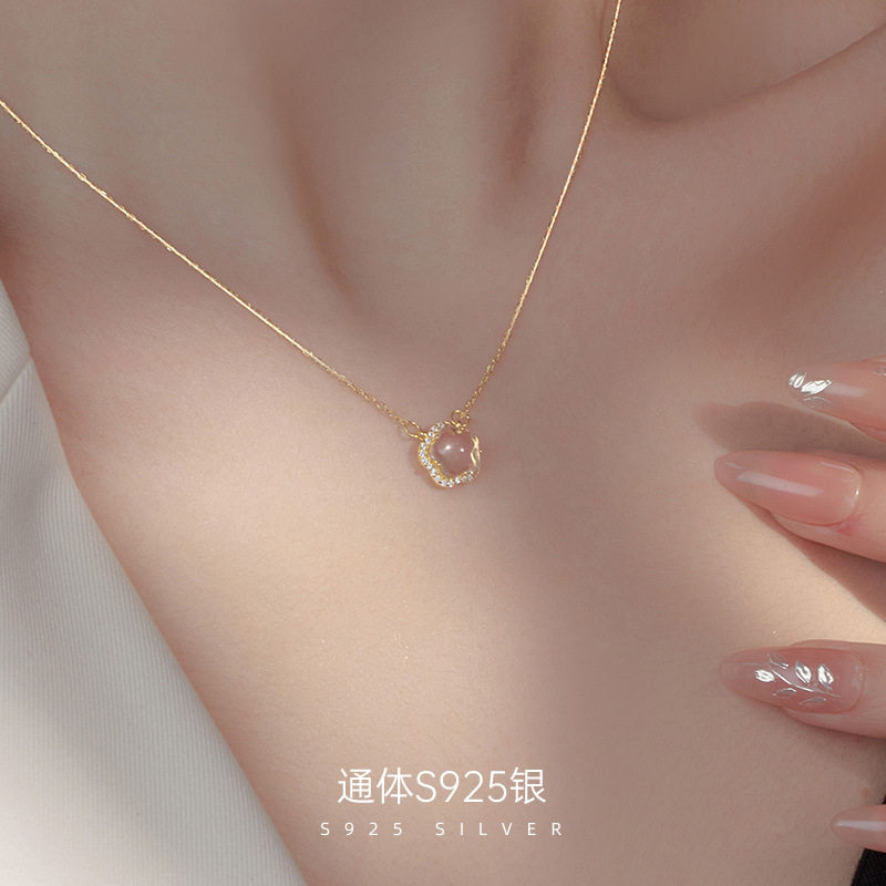 925纯银粉水晶樱花吊坠项