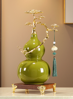 新中式客厅玄关珐瑯金松葫芦摆件家居办公室工艺礼品摆饰装饰品乔